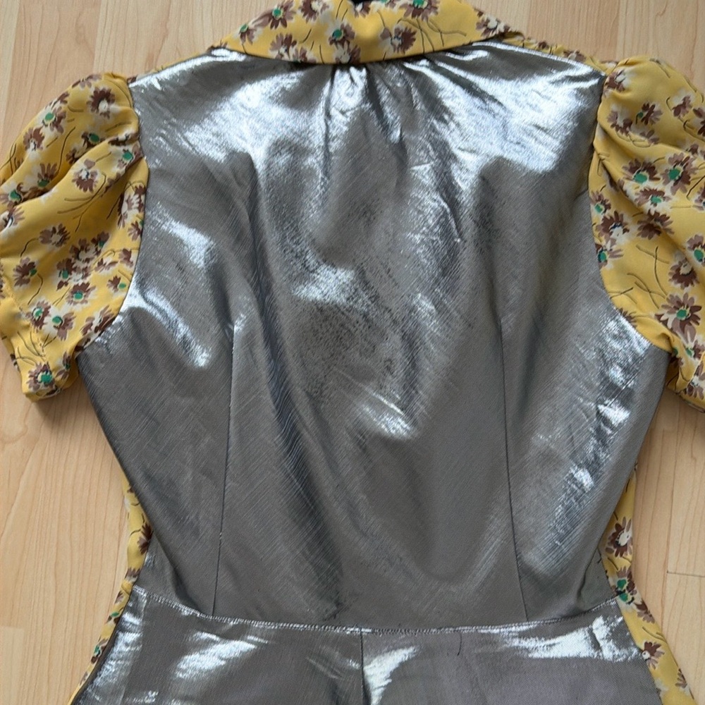 JUNYA WATANABE COMME DES GARCONS yellow silver floral print DRESS 2015, size L - Picture 9 of 14